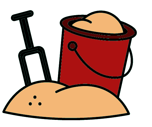 Cartoon of a showel and bucket toy with sand